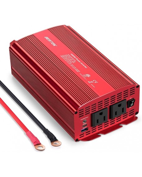 BESTEK 2-Outlet 1000W Car Power Inverter DC 12V to AC 110V with PD 30W USB C and QC 18W